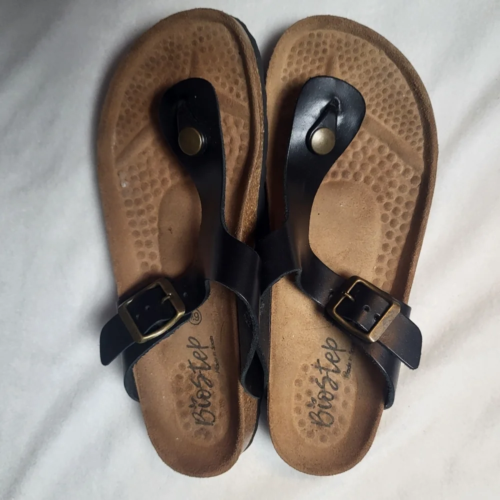Biostep Women's Sandals Size‎ 6.5 Black Leather Uppers Made In Spain